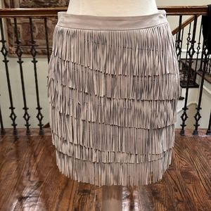 NWOT White House Black Market Leather Fringe Lined Skirt Size 4